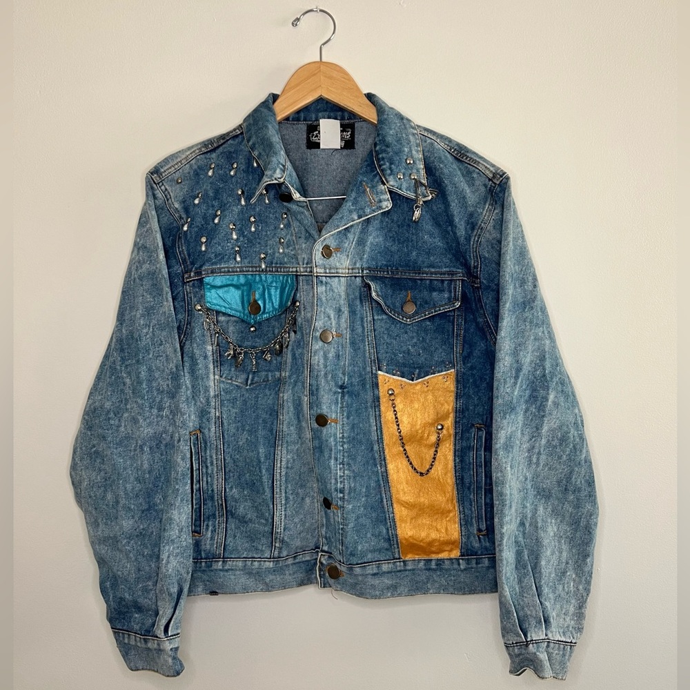 Vintage 80s Custom Embellished Denim Jacket - Picture 2 of 7